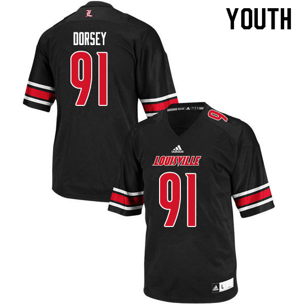Youth #91 Derek Dorsey Louisville Cardinals College Football Jerseys Sale-Black - Click Image to Close